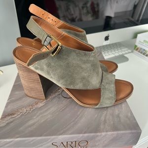 Franco Sarto Olive Suede Block Heels